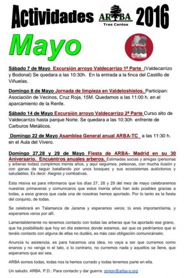 Calendario Actividades Mayo 2016